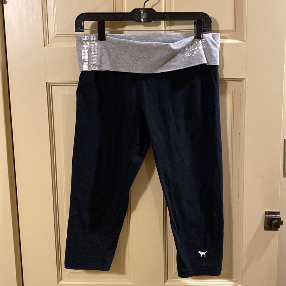 Pink Victoria Secret yoga capri with rhinestone detail medium
